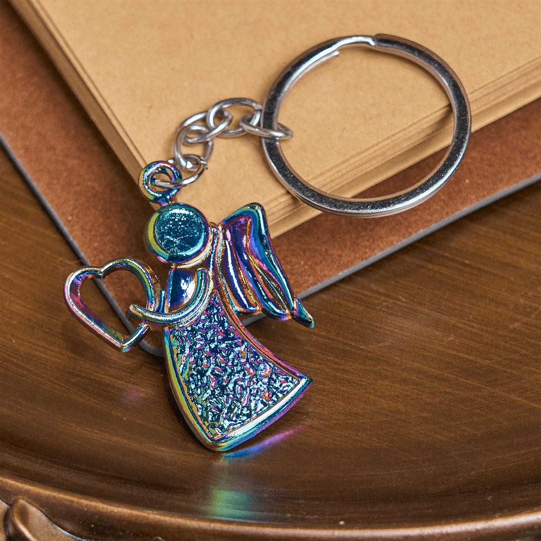 Christianartworkshop Guardian Angel Embracing Love Rainbow Glow Keychain of Faith - Colorful - image 1