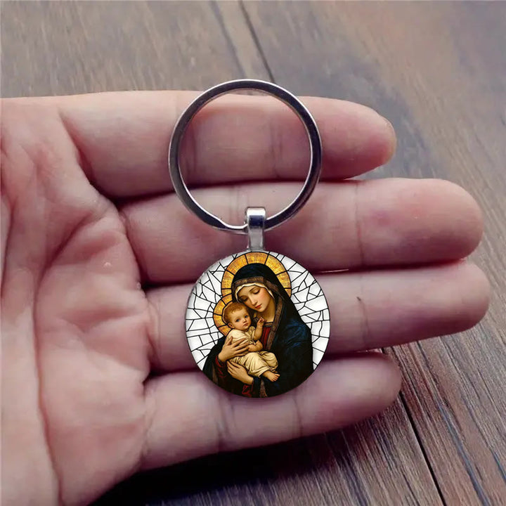 Christianartworkshop Our Lady Holding Infant Jesus Keychain: Divine Motherly Love - image 3