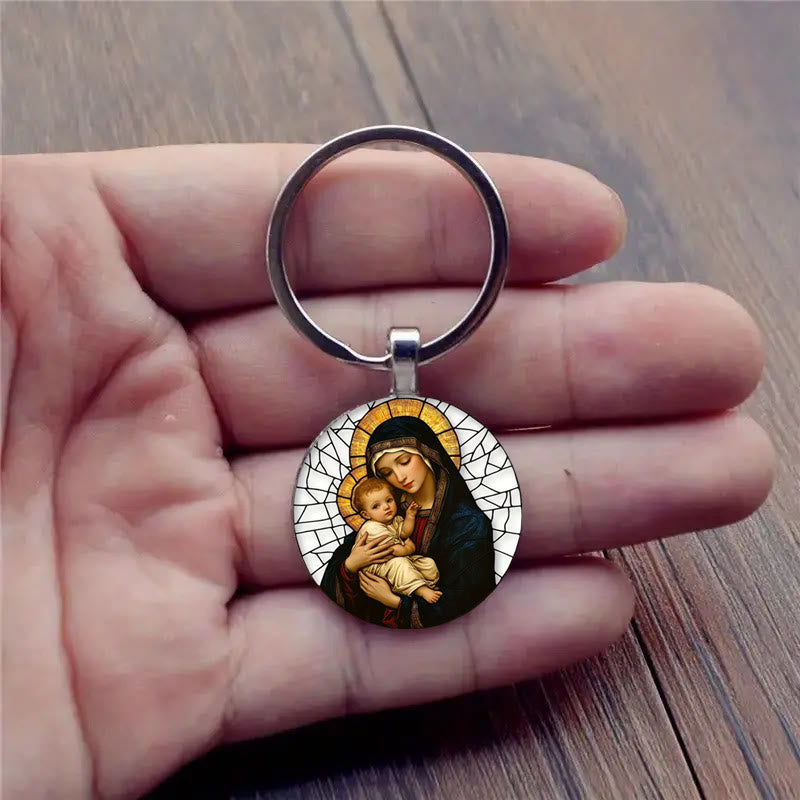 Christianartworkshop Our Lady Holding Infant Jesus Keychain: Divine Motherly Love - image 3