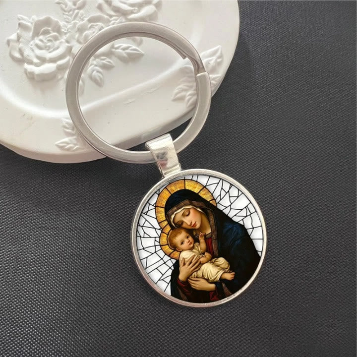 Christianartworkshop Our Lady Holding Infant Jesus Keychain: Divine Motherly Love - image 2