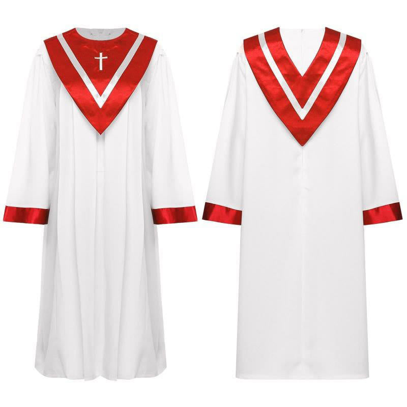 Christianartworkshop Classic White Clergy Robe with Contrast V-Neck & Cross Detailing - Red - 3XL - image 4