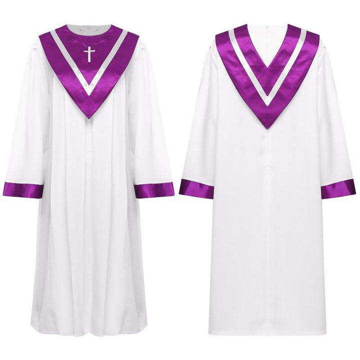 Christianartworkshop Classic White Clergy Robe with Contrast V-Neck & Cross Detailing - image 3