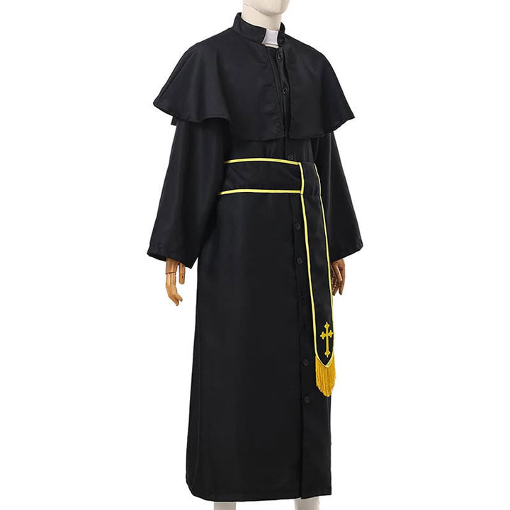 Christianartworkshop Medieval Style Black Clergy Robe with Cross Tassel Belt and Shawl Collar - image 10