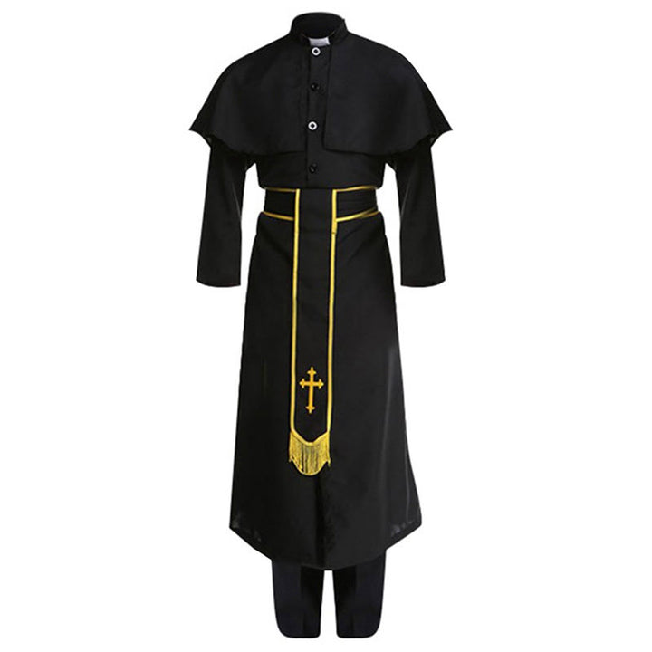 Christianartworkshop Medieval Style Black Clergy Robe with Cross Tassel Belt and Shawl Collar - image 8