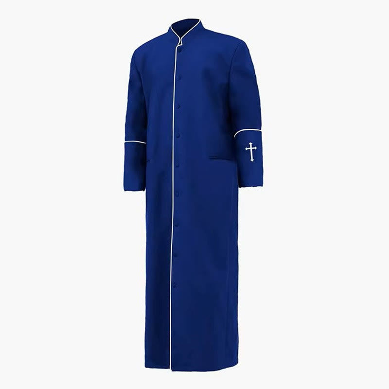 Christianartworkshop Multi-Color Formal Stand Collar Clergy Robe Cassock with White Cross and Ritual Dignity - Blue - 3XL - image 1