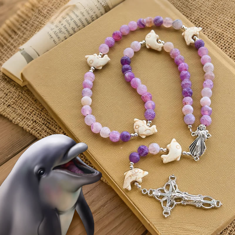 FREE Today: Ocean of Faith Purple Weathered Agate and Dolphin Charms Animal Rosary - Dolphin Rosary - image 0