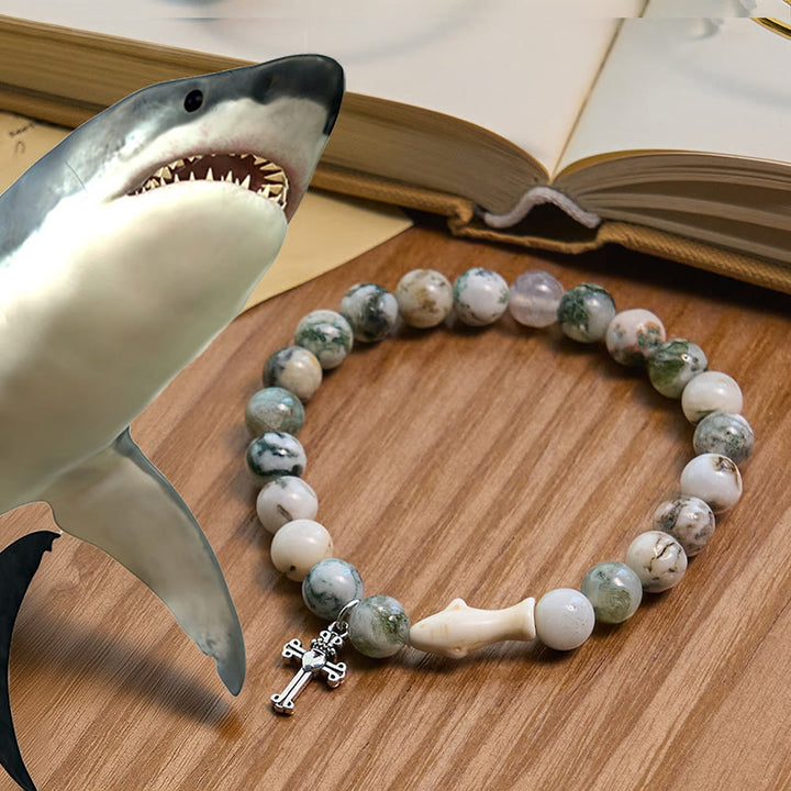 FREE Today: Waves of Grace Shark Guardian Cross Bracelet with Natural Volcanic Agate Stones - Green - image 5