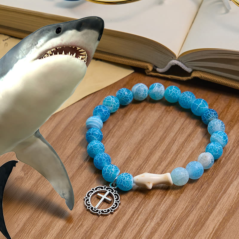 FREE Today: Waves of Grace Shark Guardian Cross Bracelet with Natural Volcanic Agate Stones - Sky Blue - image 0