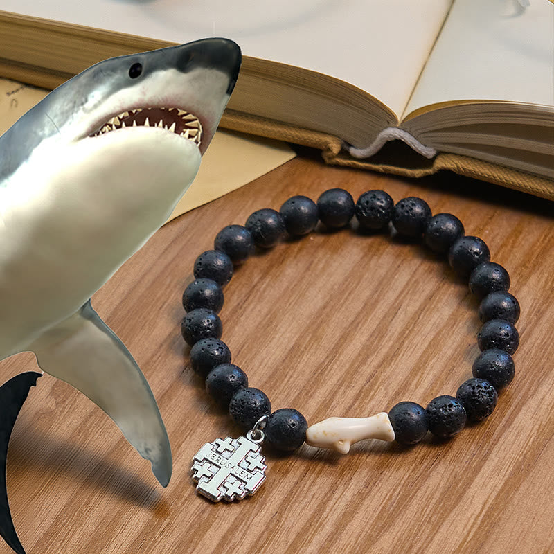 FREE Today: Waves of Grace Shark Guardian Cross Bracelet with Natural Volcanic Agate Stones - Black - image 20