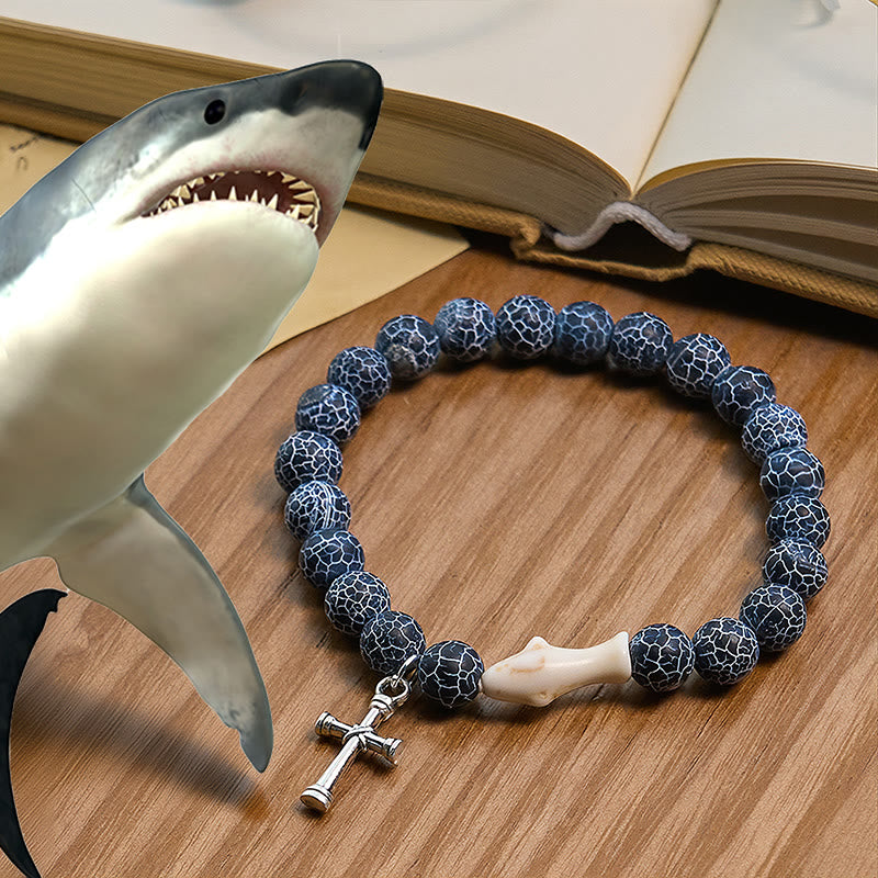 FREE Today: Waves of Grace Shark Guardian Cross Bracelet with Natural Volcanic Agate Stones - Dark Blue - image 10