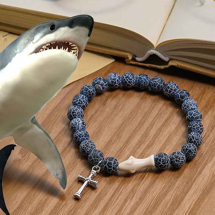 FREE Today: Waves of Grace Shark Guardian Cross Bracelet with Natural Volcanic Agate Stones - Dark Blue - image 10