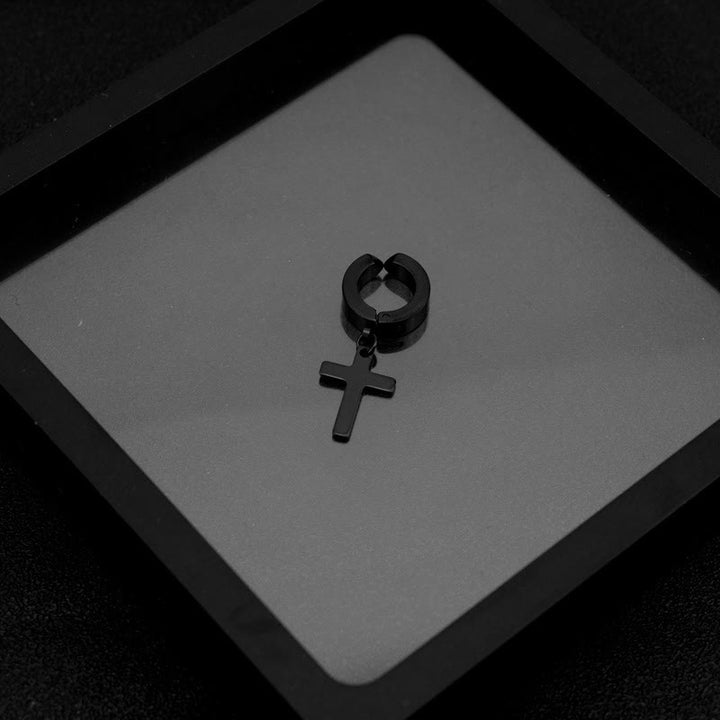 Christianartworkshop Trendy Cross Dangle Hoop Earrings: Cool & Stylish Jewelry for Daily Wear - Ear Clip - Black - image 5