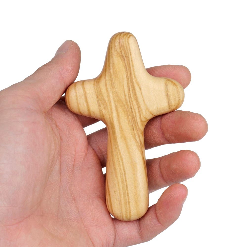 Christianartworkshop Minimalist Olive Wood Handheld Cross: Unique Emblem of Simple Religious Devotion - image 2