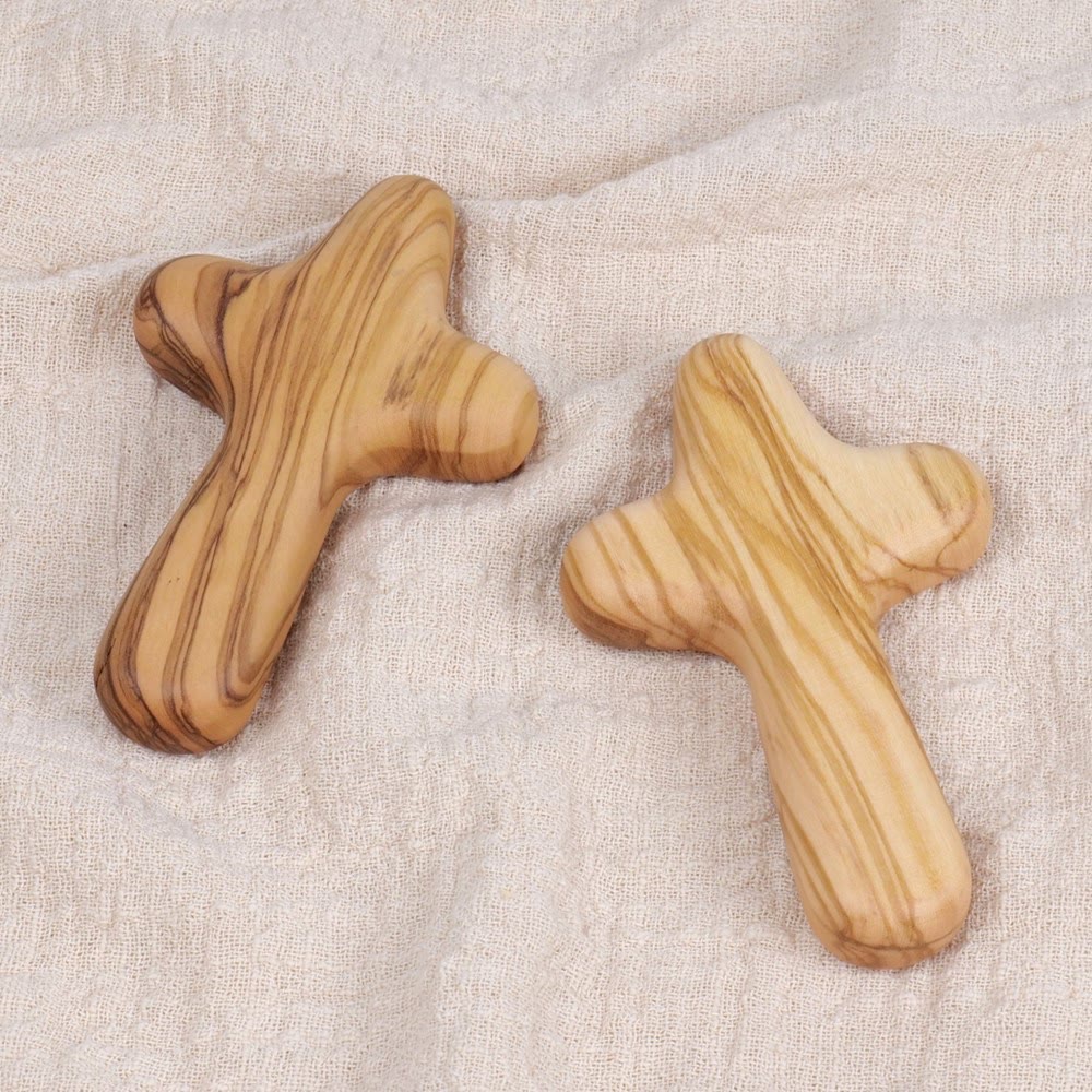 Christianartworkshop Minimalist Olive Wood Handheld Cross: Unique Emblem of Simple Religious Devotion - image 1