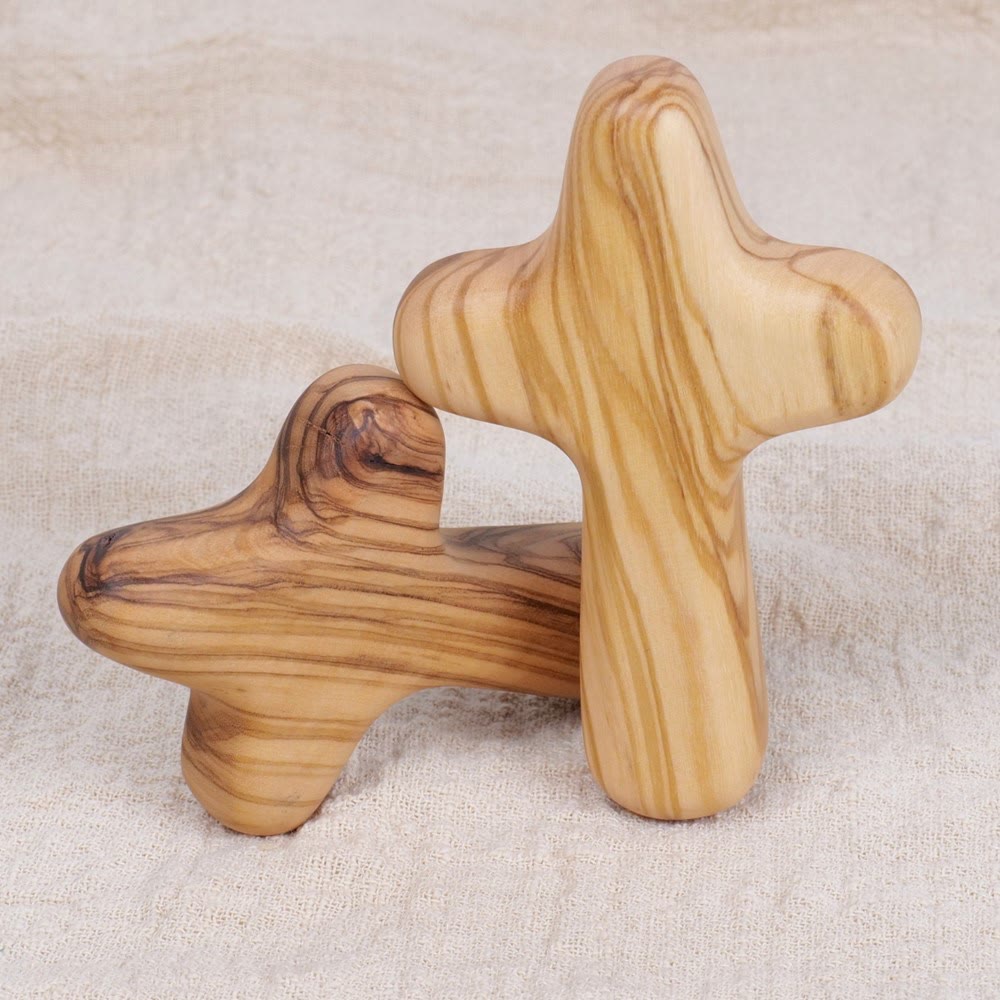 Christianartworkshop Minimalist Olive Wood Handheld Cross: Unique Emblem of Simple Religious Devotion - Small Size - image 0