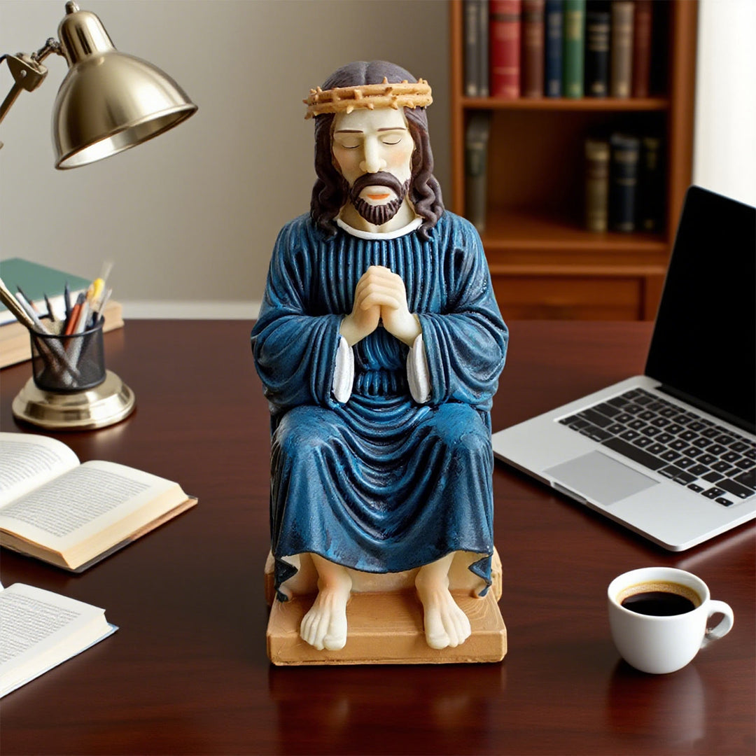 Christianartworkshop Classic Resin Praying Jesus with Thorn Crown Figure: A Timeless Faithful Companion for Home & Office - Jesus Prayer Statue - image 0