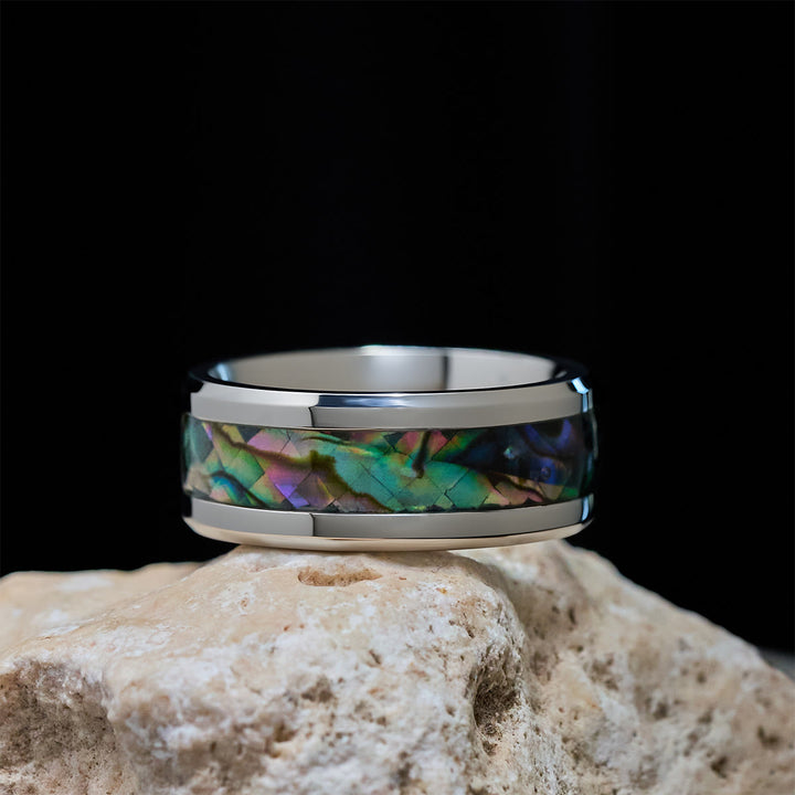 Christianartworkshop Minimalist Titanium Faith Cross Ring with Shimmering Abalone Shell Inlay - image 4