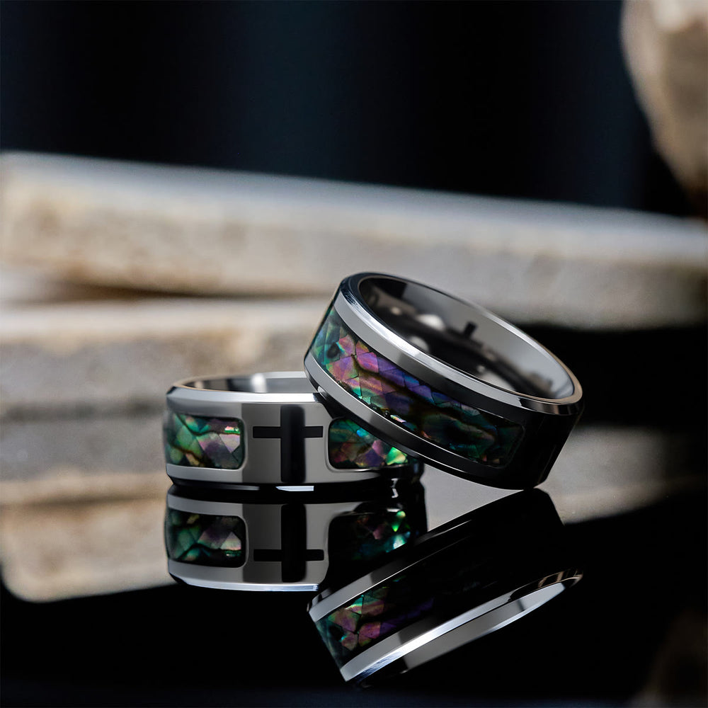 Christianartworkshop Minimalist Titanium Faith Cross Ring with Shimmering Stained Glass Colors Inlay - image 1