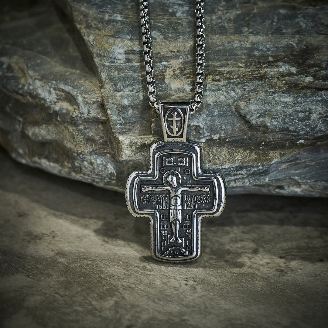 Christianartworkshop Antique-Style Orthodox Cross Pendant Necklace with Double-Sided Reliefs - image 10