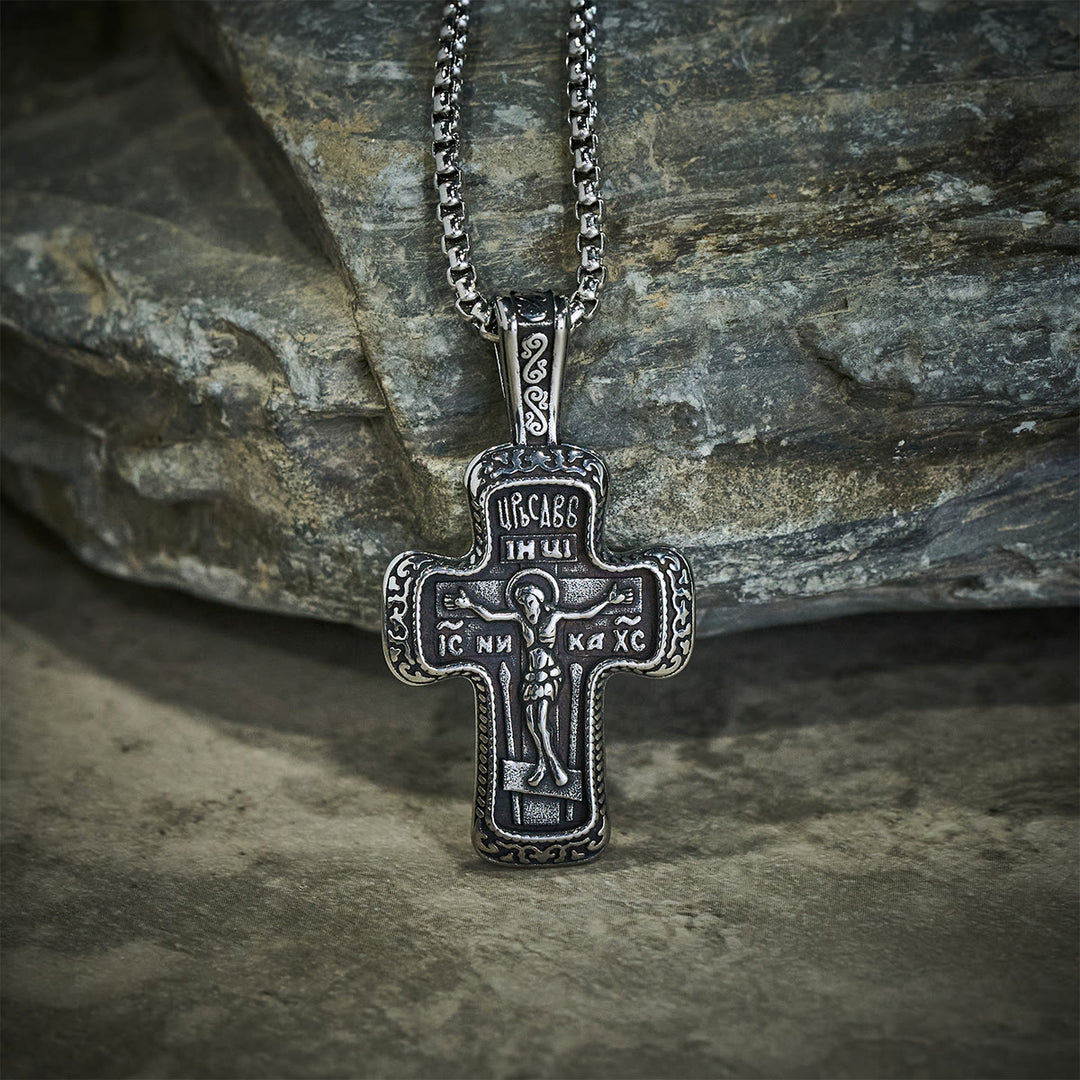 Christianartworkshop Antique-Style Orthodox Cross Pendant Necklace with Double-Sided Reliefs - image 2