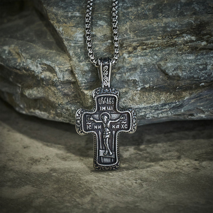 Christianartworkshop Antique-Style Orthodox Cross Pendant Necklace with Double-Sided Reliefs - image 2