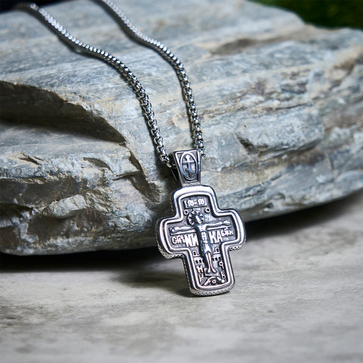 Christianartworkshop Antique-Style Orthodox Cross Pendant Necklace with Double-Sided Reliefs - Bold Style - image 8