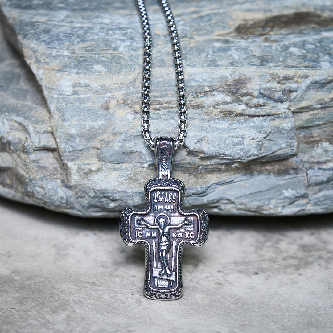 Christianartworkshop Antique-Style Orthodox Cross Pendant Necklace with Double-Sided Reliefs - image 4