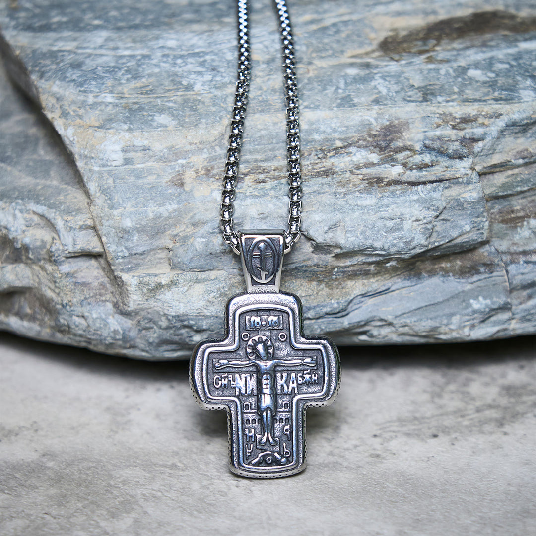 Christianartworkshop Antique-Style Orthodox Cross Pendant Necklace with Double-Sided Reliefs - image 13