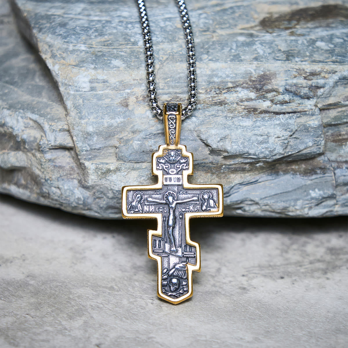 Two-Color Orthodox Crucifix Necklace – Christian Jewelry with
