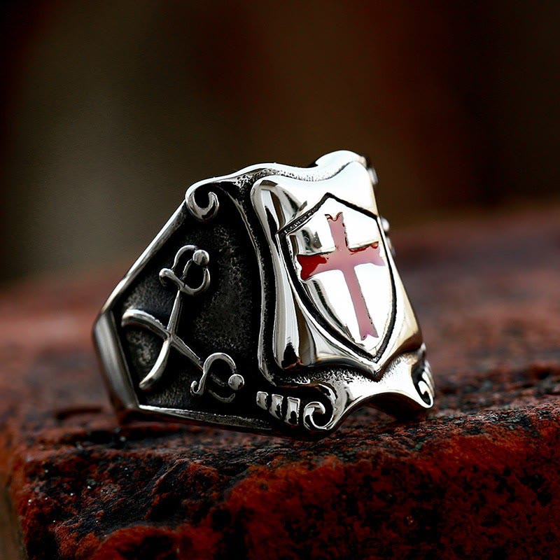 FREE Today: Medieval Style Red Cross Shield Ring with Knightly Design and Engraved Details - image 7