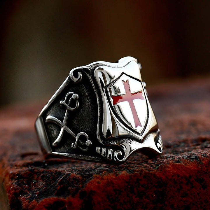 FREE Today: Medieval Style Red Cross Shield Ring with Knightly Design and Engraved Details - image 7