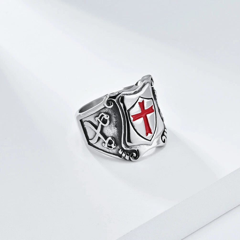 FREE Today: Medieval Style Red Cross Shield Ring with Knightly Design and Engraved Details - image 9