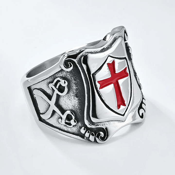 FREE Today: Medieval Style Red Cross Shield Ring with Knightly Design and Engraved Details - image 8