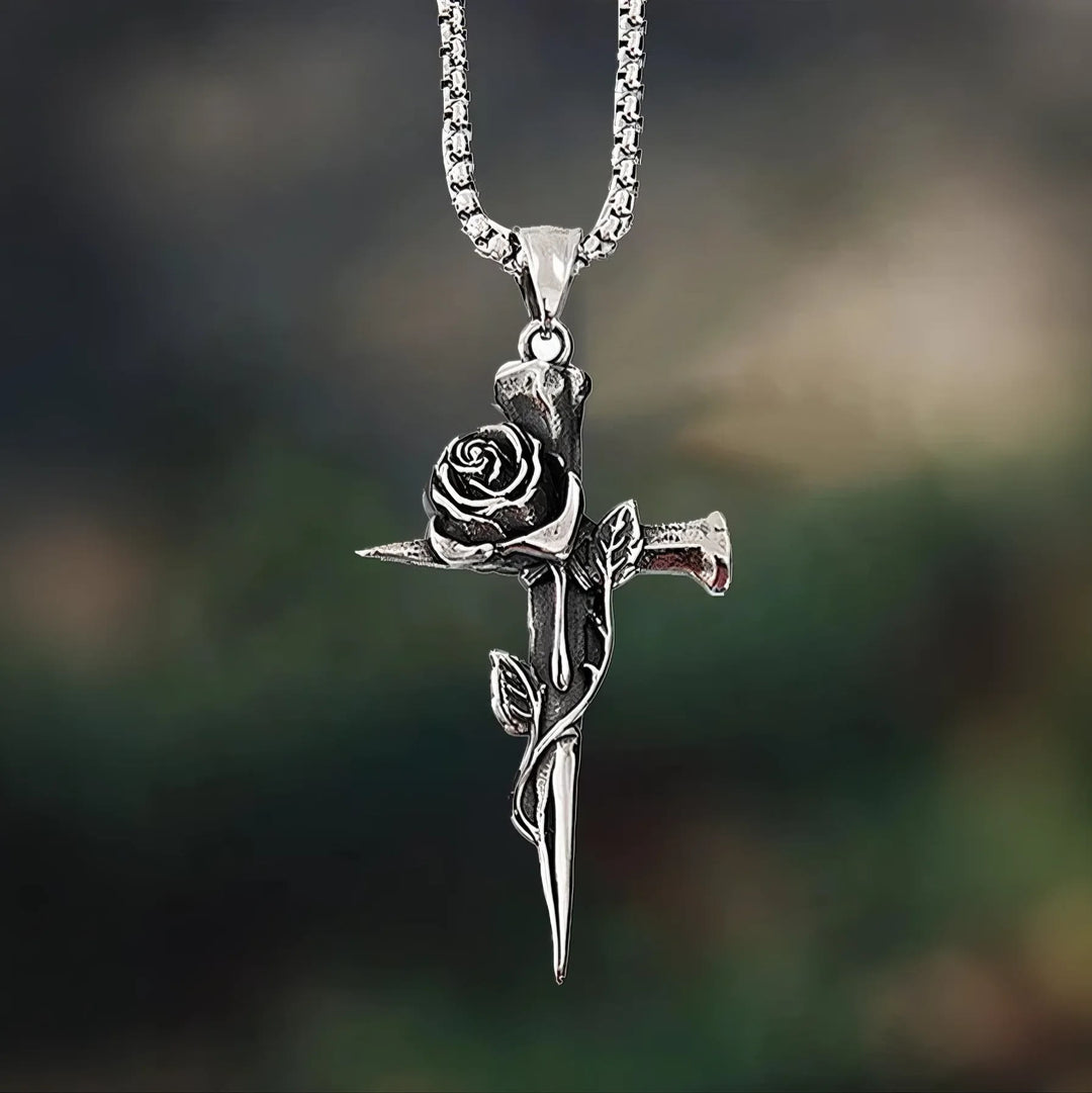 Christianartworkshop Rose Wrapped Cross Faith Necklace with Gothic Floral Design - Rose Cross Faith Necklace - image 0