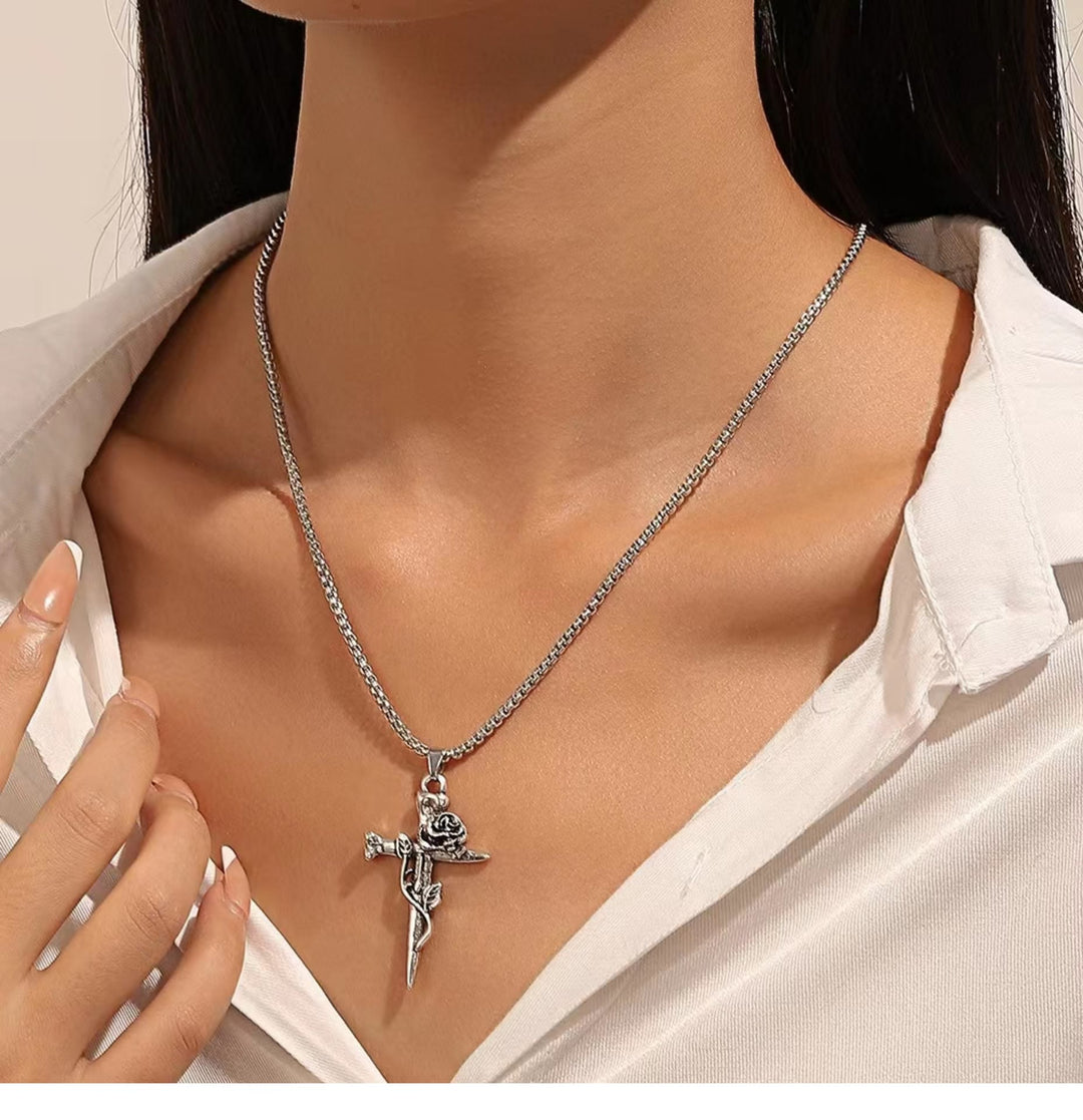 Christianartworkshop Rose Wrapped Cross Faith Necklace with Gothic Floral Design - image 7