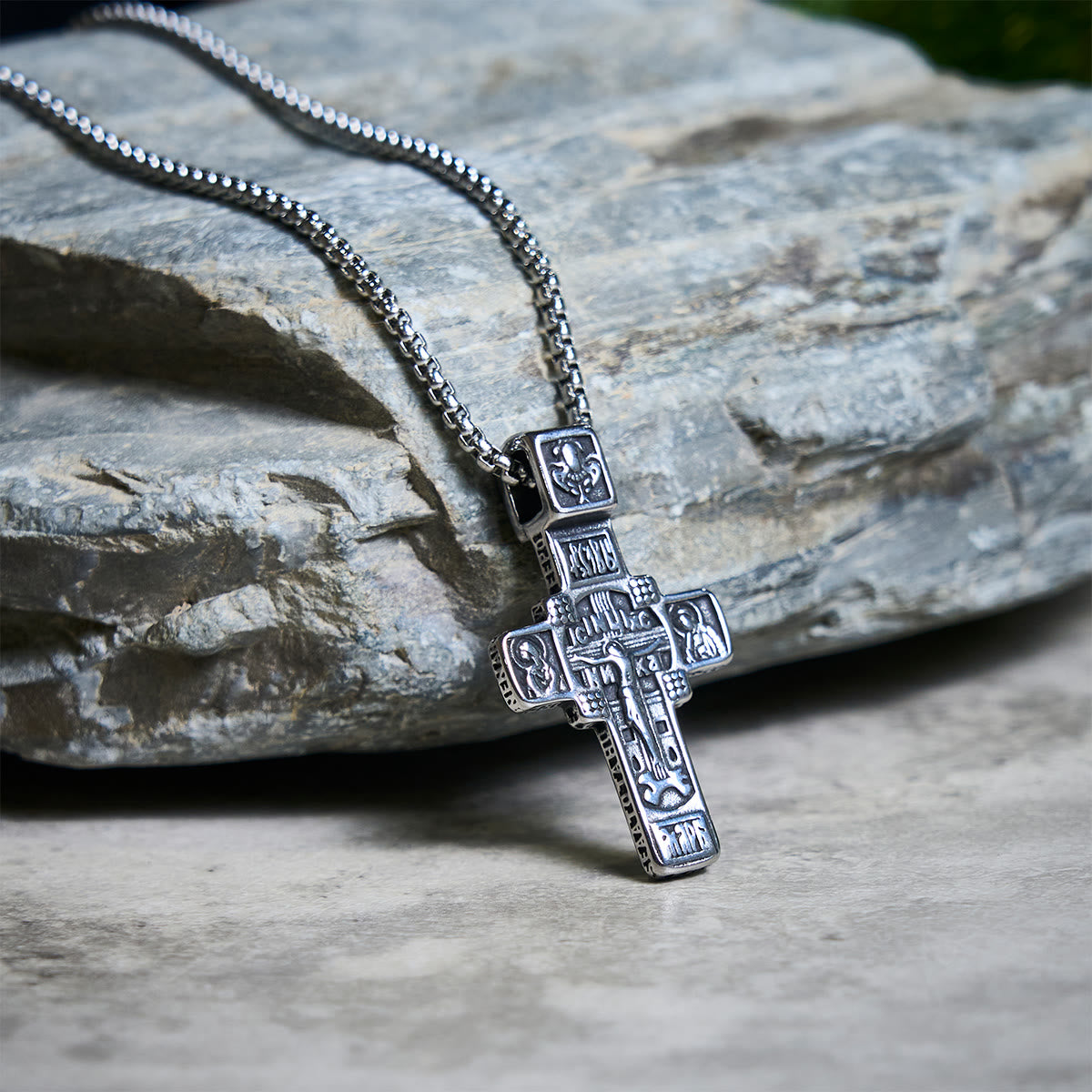 Vintage Titanium Steel Orthodox Cross Necklace with Sacred
