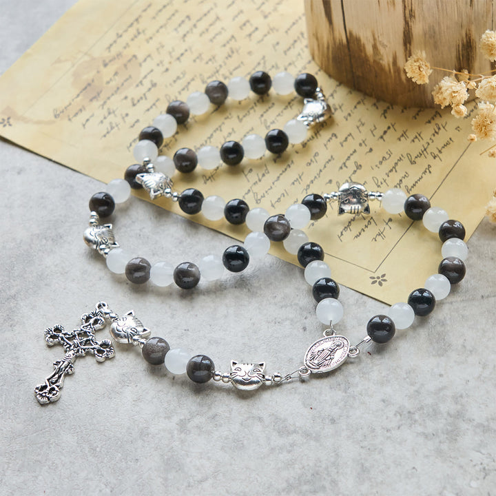Christianartworkshop Our Lady's Blessing with Black & White Cow Cat Beads Animal Rosary - image 4