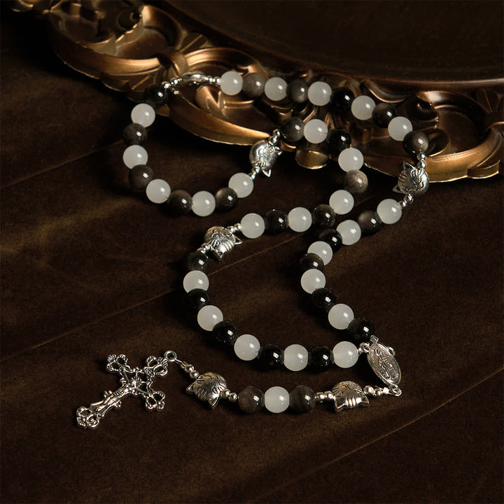 Christianartworkshop Our Lady's Blessing with Black & White Cow Cat Beads Animal Rosary - image 2