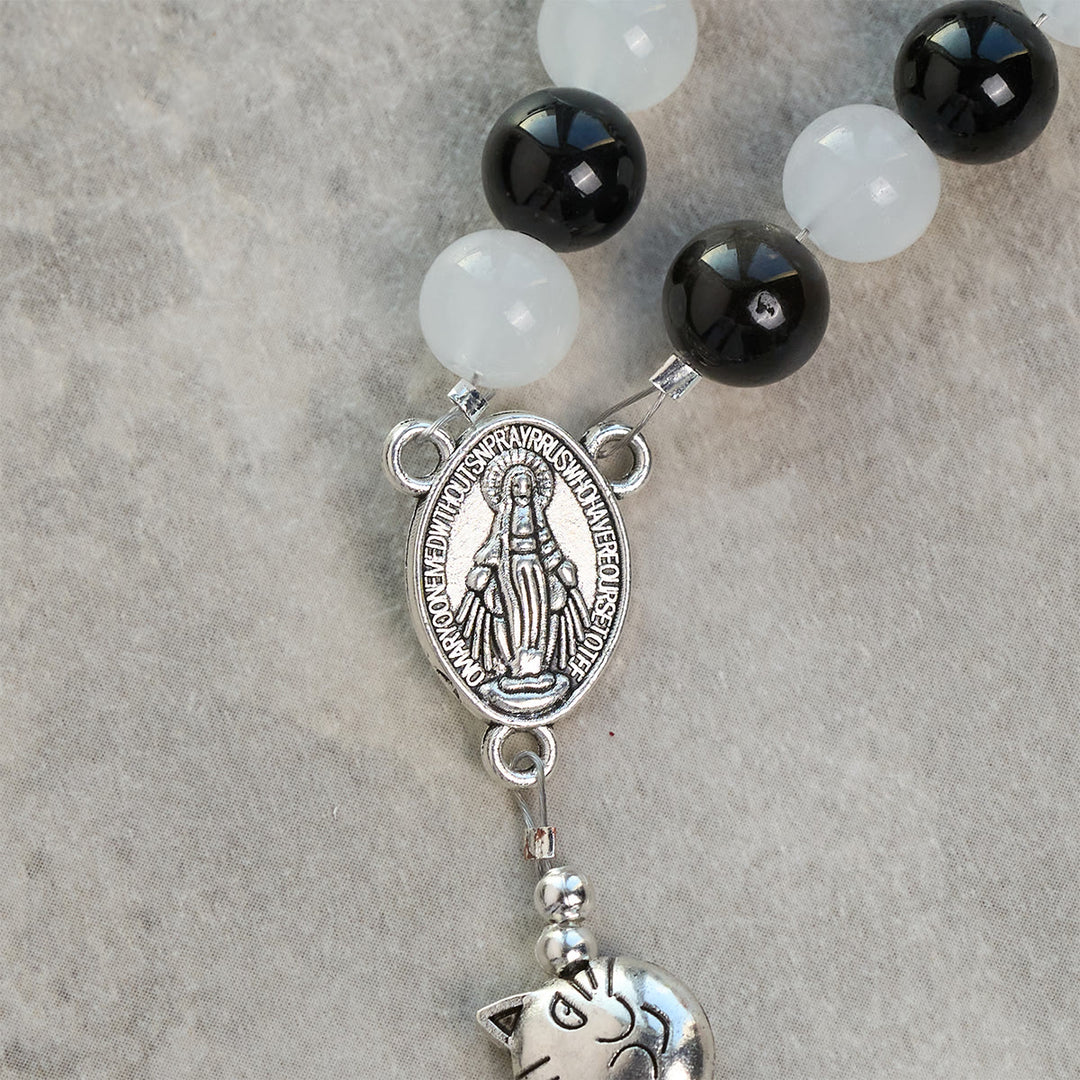 Christianartworkshop Our Lady's Blessing with Black & White Cow Cat Beads Animal Rosary - image 8