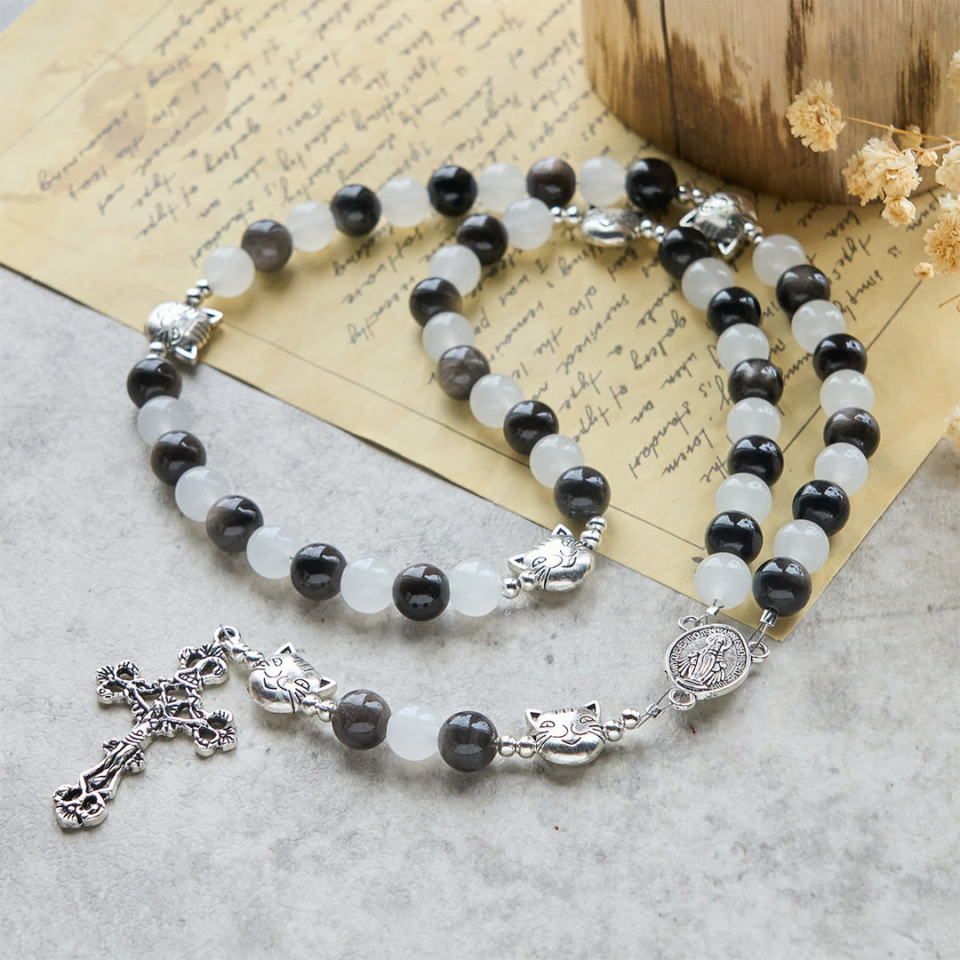 Christianartworkshop Our Lady's Blessing with Black & White Cow Cat Beads Animal Rosary - image 3