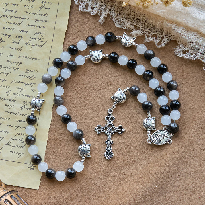 Christianartworkshop Our Lady's Blessing with Black & White Cow Cat Beads Animal Rosary - image 5