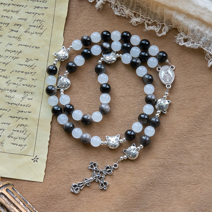 Christianartworkshop Our Lady's Blessing with Black & White Cow Cat Beads Animal Rosary - image 6