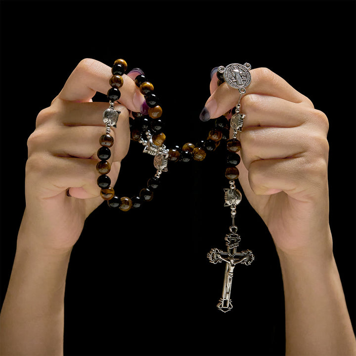 Christianartworkshop Faithful Tabby Cat with Brown Black Beads for Loving Prayer Animal Rosary - image 1