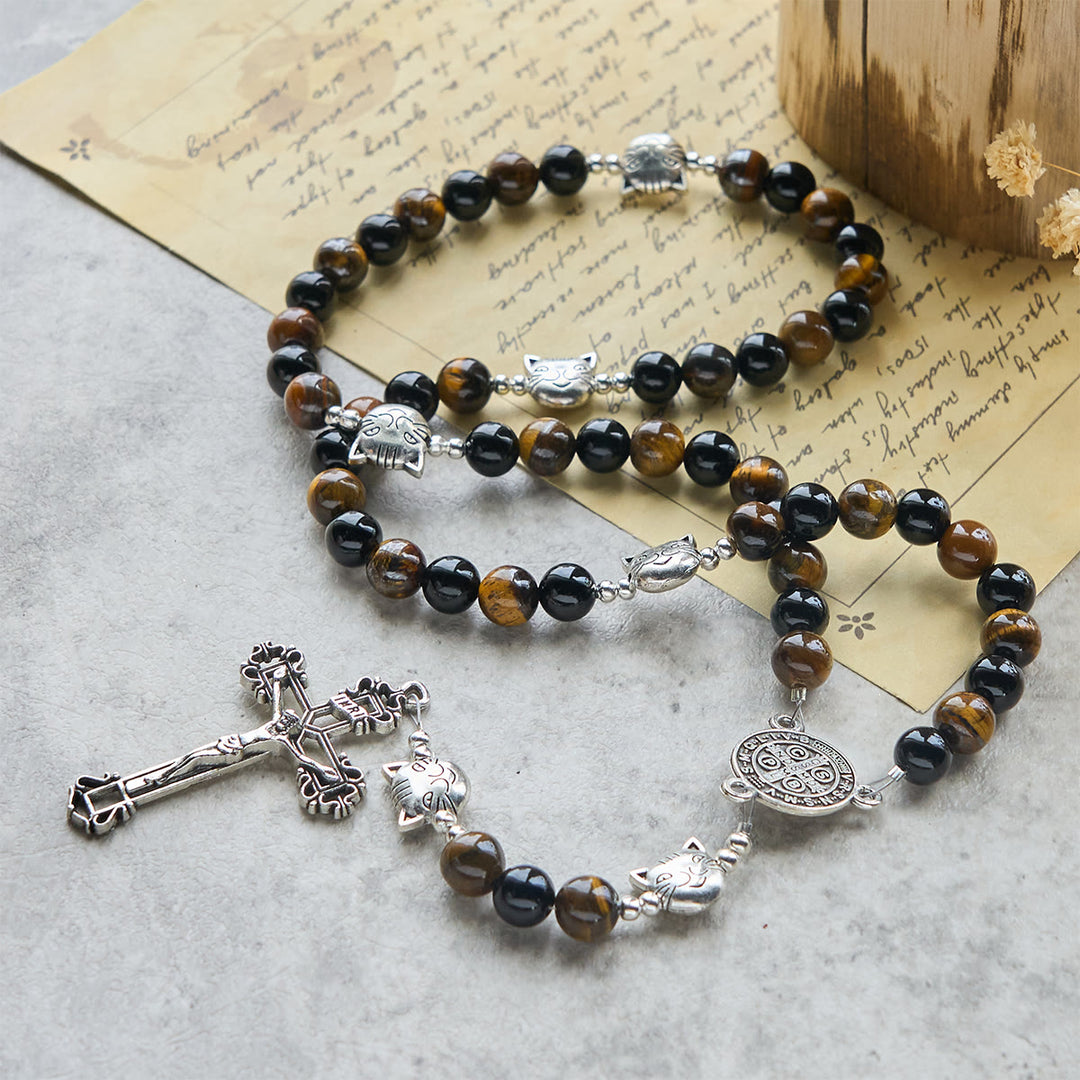 Christianartworkshop Faithful Tabby Cat with Brown Black Beads for Loving Prayer Animal Rosary - image 4
