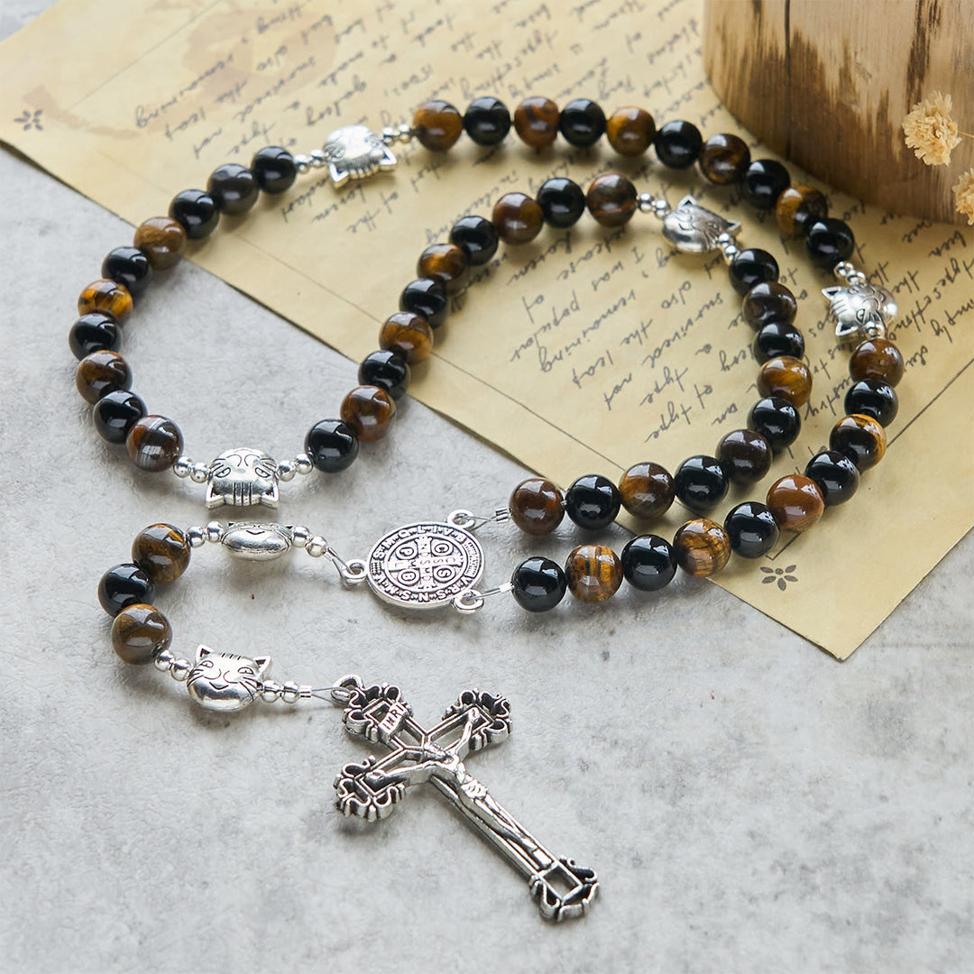 Christianartworkshop Faithful Tabby Cat with Brown Black Beads for Loving Prayer Animal Rosary - image 3