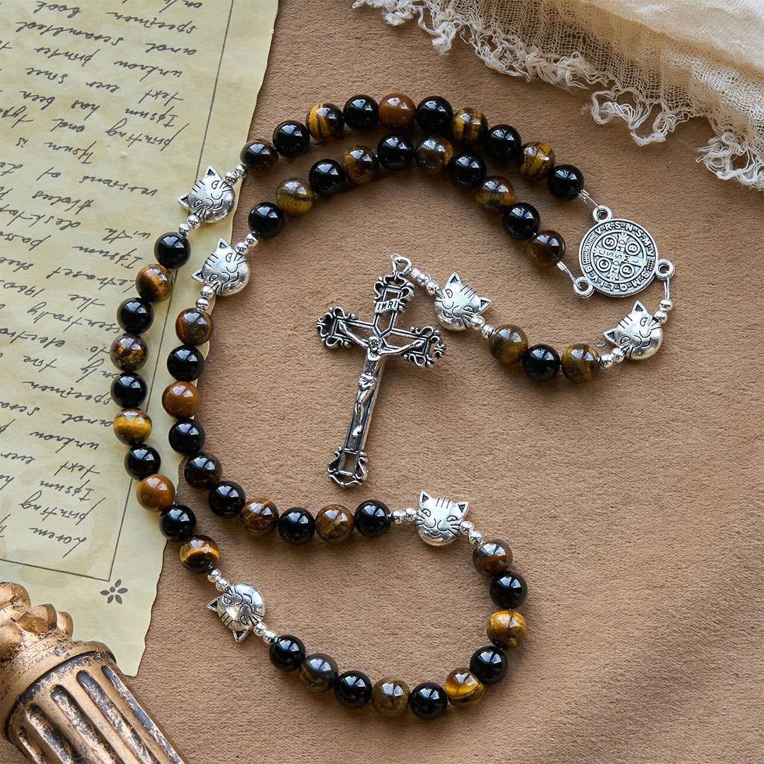 Christianartworkshop Faithful Tabby Cat with Brown Black Beads for Loving Prayer Animal Rosary - image 6