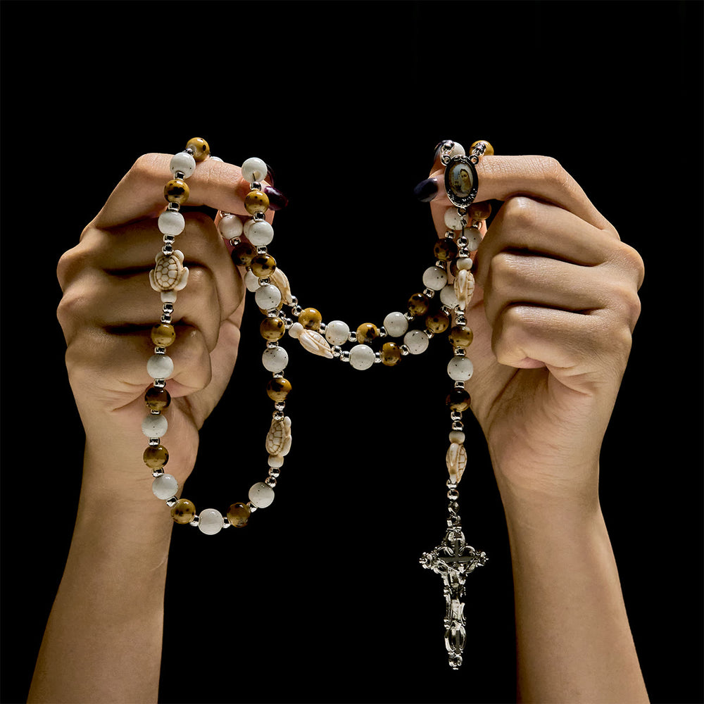 Christianartworkshop Divine Care Turtle with Warm Yellow Beads and Our Lord's Mercy Animal Rosary - image 1