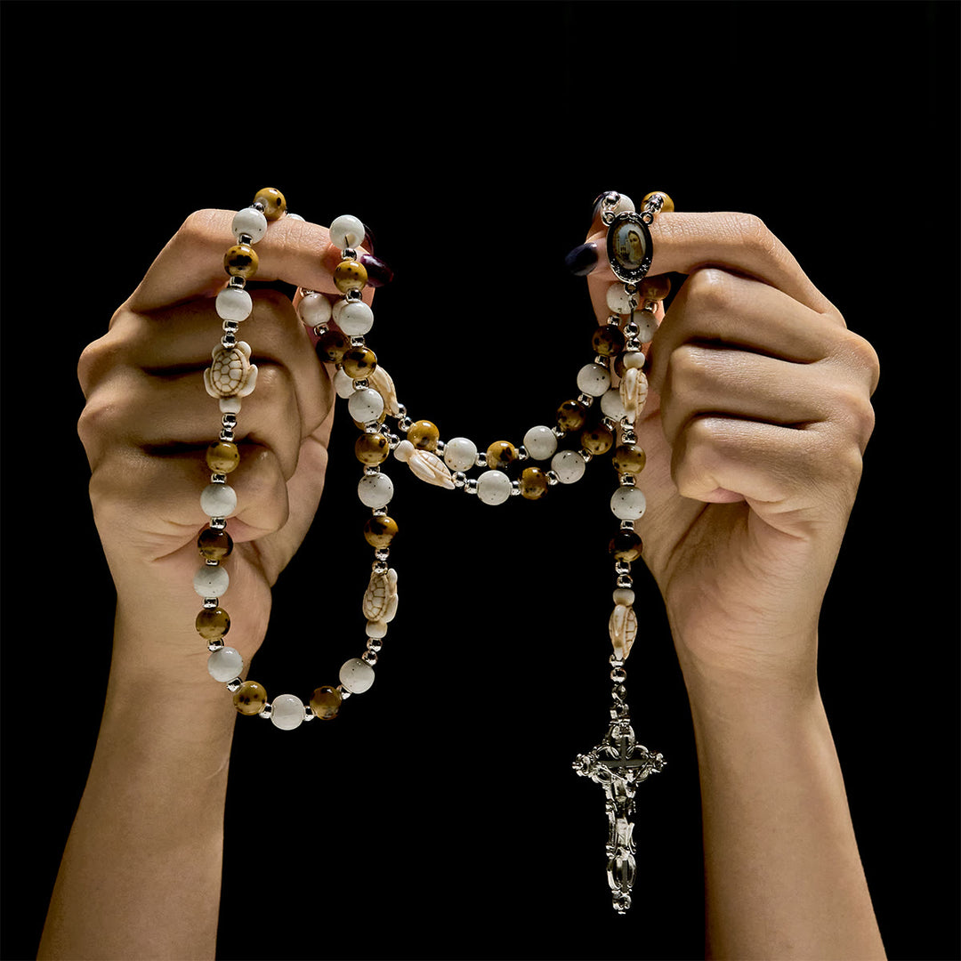 Christianartworkshop Divine Care Turtle with Warm Yellow Beads and Our Lord's Mercy Animal Rosary - image 1