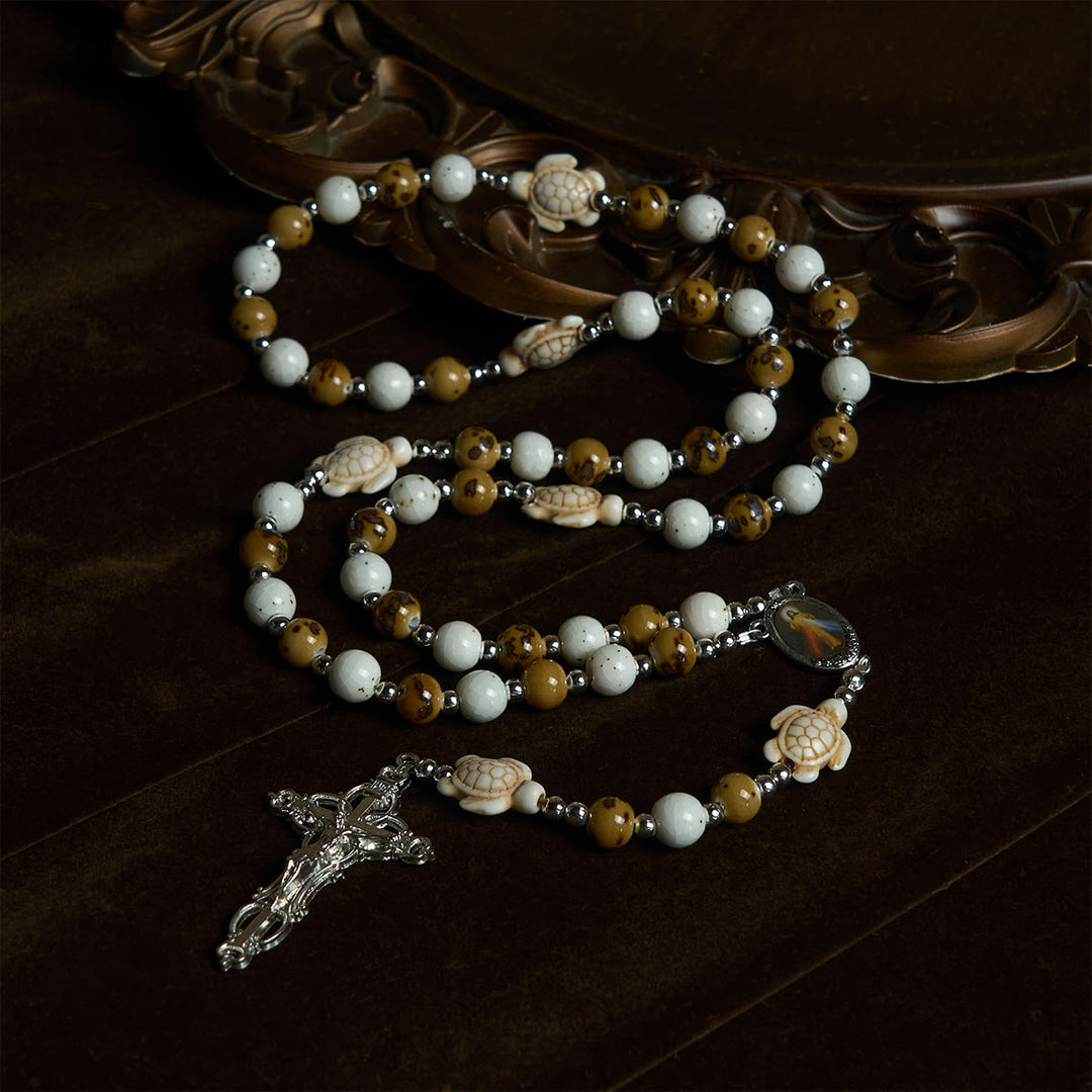 Christianartworkshop Divine Care Turtle with Warm Yellow Beads and Our Lord's Mercy Animal Rosary - image 2