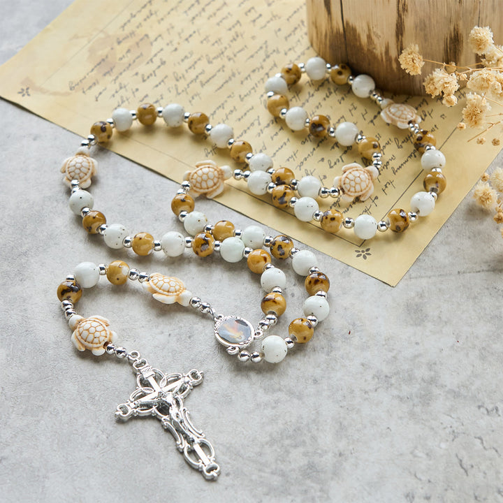 Christianartworkshop Divine Care Turtle with Warm Yellow Beads and Our Lord's Mercy Animal Rosary - image 3